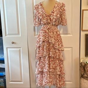 Maje Red Floral Layered Maxi Dress